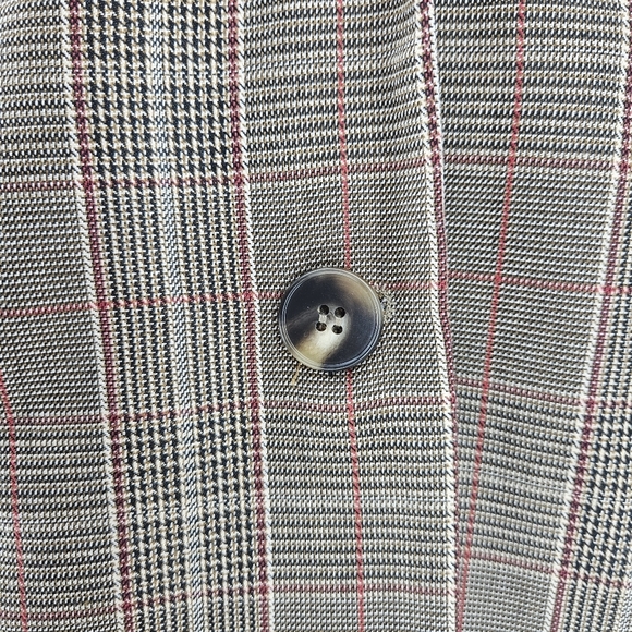 Steve Madden Oversized Blazer Brown Plaid Faux Leather 2 Button Jacket Medium - Picture 5 of 9